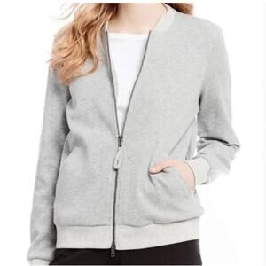 Eileen Fisher Gray Organic Cotton Knit 2-way Zip Bomber Jacket XL